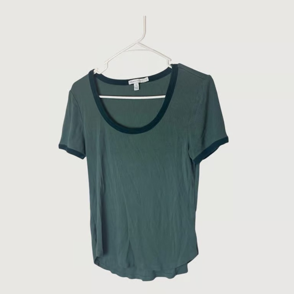 Threads 4 Thoughts Green Ribbed Knit Tee Shirt Size Small